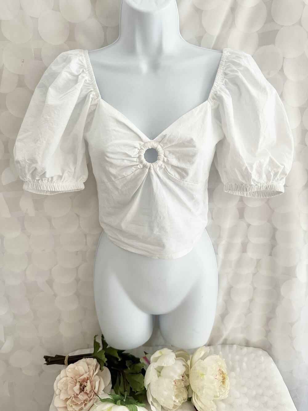 Sim & Sam Crop Top Women's Small White Peasant Puff Sleeve Festival Boho Hippie
